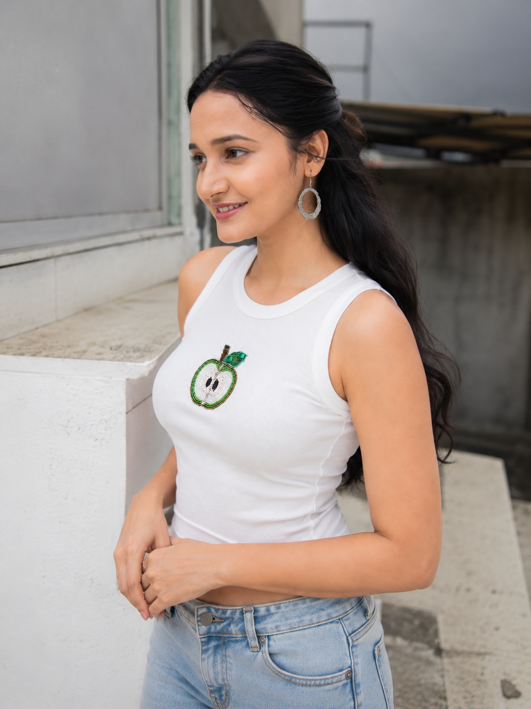Emerald Apple Beaded Tank Top – Luxury Embellished Crop Top for Women