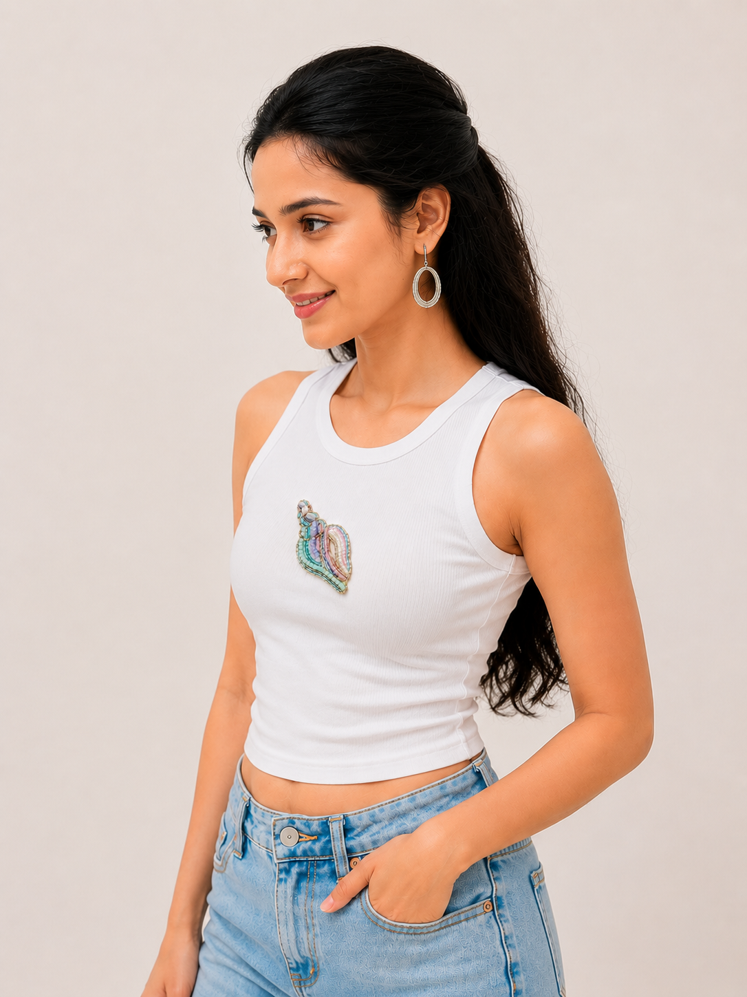Ocean Muse Beaded Tank Top – Luxury Embellished Shell Top for Women