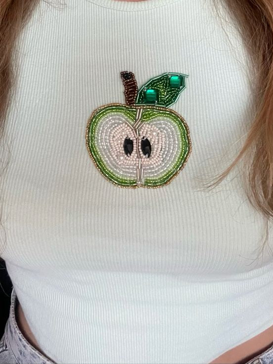 Emerald Apple Beaded Tank Top – Luxury Embellished Crop Top for Women