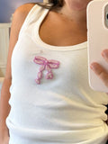 Blush Bow Luxury Embellished Tank – Beaded Bow Crop Top for Women