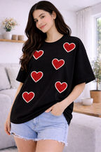 Scarlet Heart Luxury Tee Black – Hand Embellished Oversized T-Shirt for Women