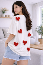 Scarlet Heart Luxury Tee Off White – Hand Embellished Oversized T-Shirt for Women