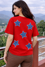 Denim Star Luxury Embellished Tee – Premium Oversized T-Shirt for Women