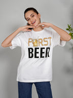 FIRST BEER – Hand Embellished Luxury Oversized T-Shirt
