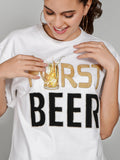 FIRST BEER – Hand Embellished Luxury Oversized T-Shirt