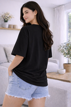 Wild Vibe Luxury Oversized Tee Black – Paw Print Embellished T-Shirt for Women