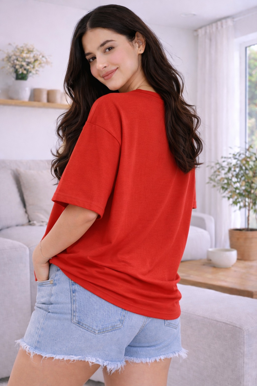 Wild Vibe Luxury Oversized Tee Red – Paw Print Embellished T-Shirt for Women