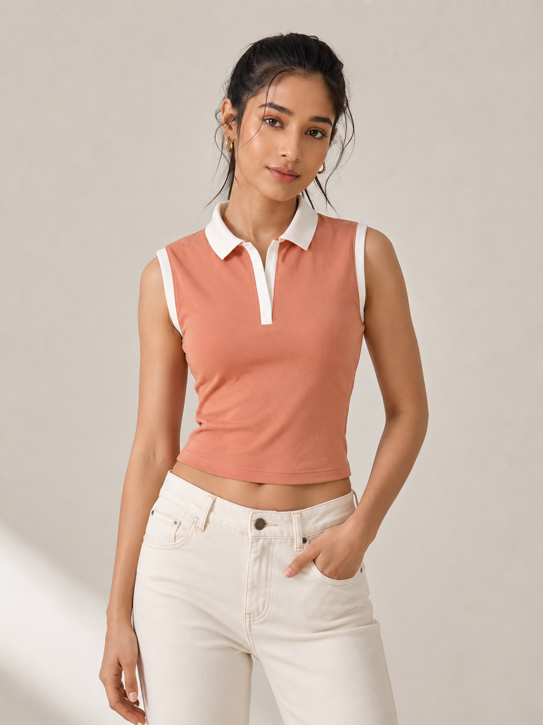 Prefit Women's Premium Baby Tee Polo Top | 240 GSM 100% Cotton Terry Gold Finish Lycra | Ribbed Collar & Placket | Sleeveless Slim Fit