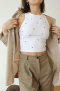 Blush Heart Crop Tank – White Embroidered Ribbed Top for Women