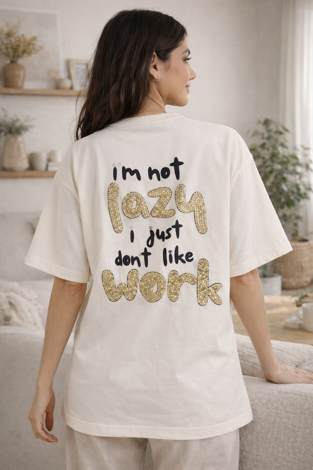 Lazy Mood Luxury Oversized Tee – Black Statement T-Shirt for Women