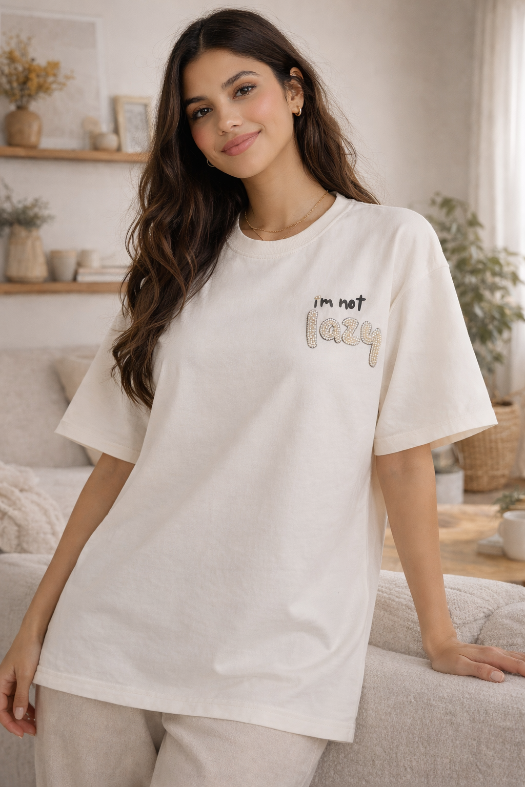 Lazy Mood Luxury Oversized Tee – Black Statement T-Shirt for Women