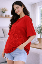 Tiger Luxury Embellished Tee – Hand Embroidered Oversized T-Shirt for Women